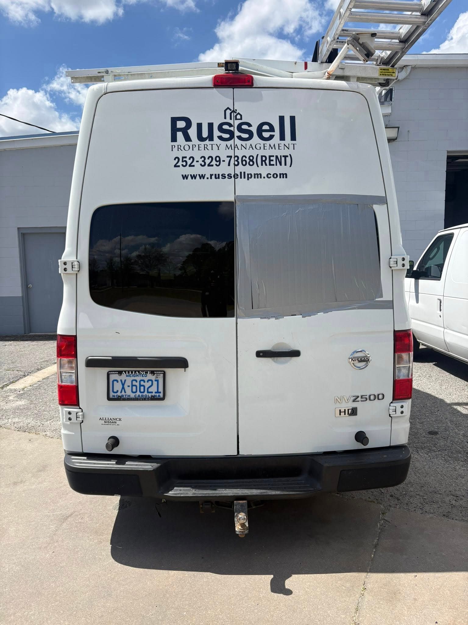 back glass — white van — before